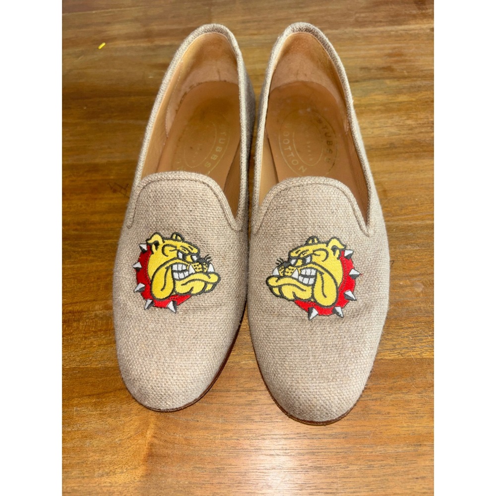 Stubbs & Wootton Velvet Slippers Loafers cream bulldog size 9